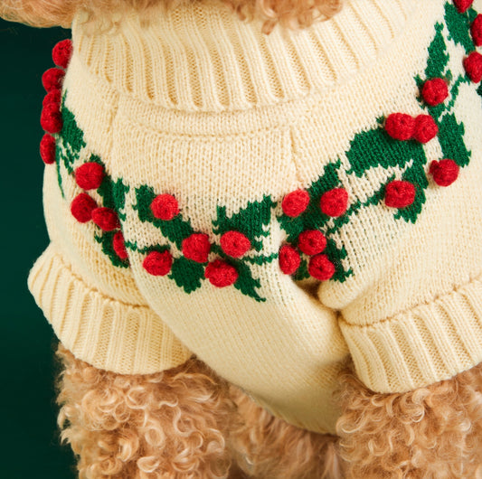 Holly Bobble Holiday Dog Sweater