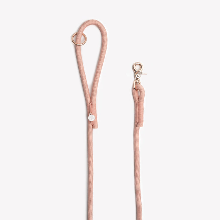 Light pink dog leash with gold clip from Furlou on a white background