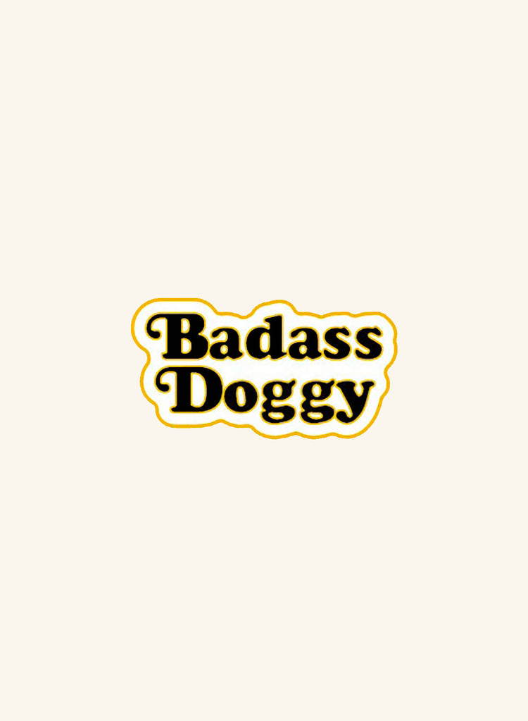 'Badass Doggy' text on a white background