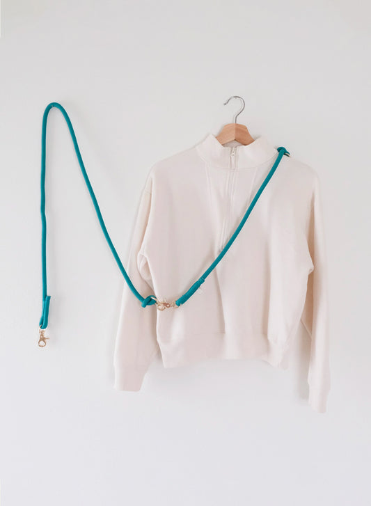 Laisse mains libres en cordes tressées – Bleu canard