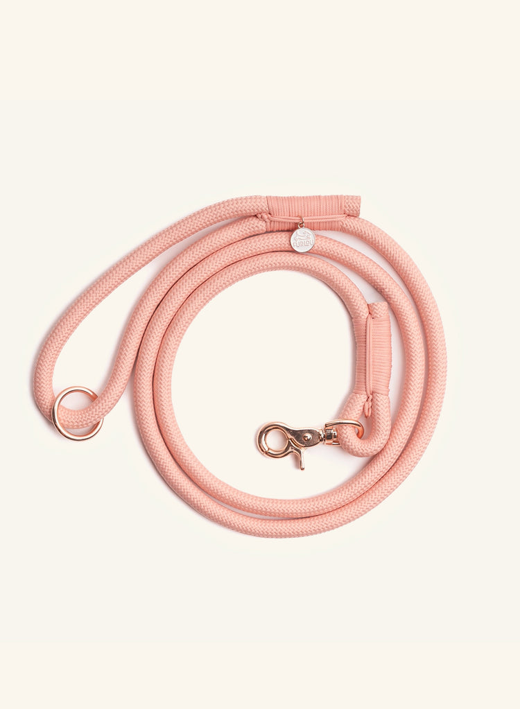 Pink Furlou leash with clip on a white background