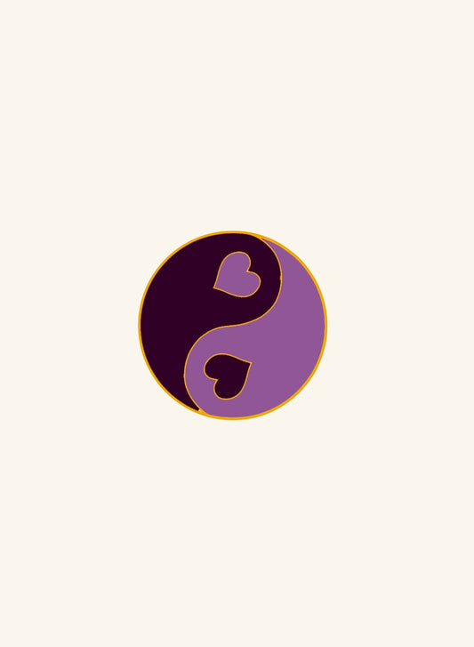 Yin yang symbol pins with a heart inside on a white background