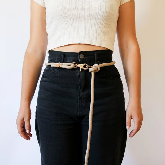 Hands Free Braided Rope Leash – Tan - Kitsune & Jo