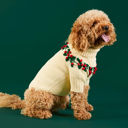 Holly Bobble Holiday Dog Sweater