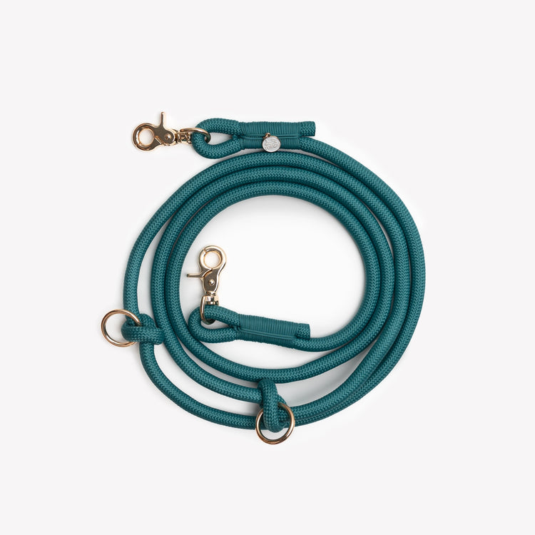 Laisse mains libres en cordes tressées – Bleu canard