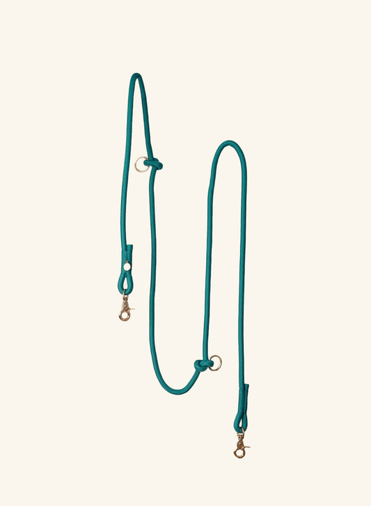 Laisse mains libres en cordes tressées – Bleu canard